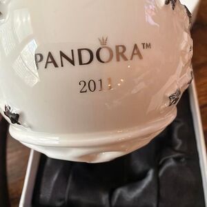 Pandora 2011 Christmas Ornament White Porcelain Silver Stars Floral Ball w/ Box